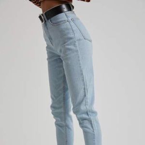 afends blondies stone blue high waist slim jeans